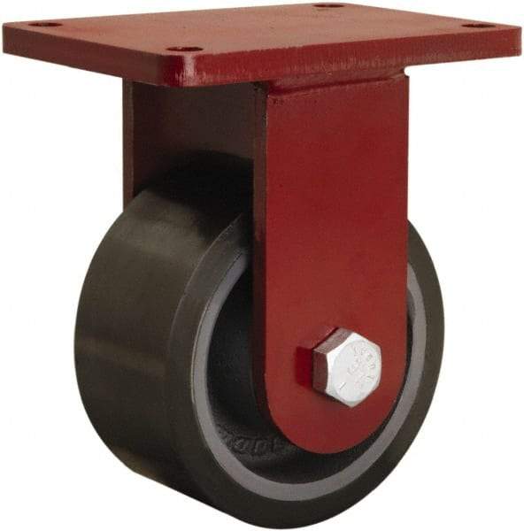 Hamilton - 6" Diam x 3" Wide x 8-1/2" OAH Top Plate Mount Rigid Caster - Polyurethane Mold onto Cast Iron Center, 2,860 Lb Capacity, Sealed Precision Ball Bearing, 5-1/2 x 7-1/2" Plate - Eagle Tool & Supply