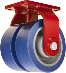 Hamilton - 8" Diam x 3" Wide x 10-1/2" OAH Top Plate Mount Dual Rigid Caster - Polyurethane Mold on Forged Steel, 7,000 Lb Capacity, Tapered Roller Bearing, 5-1/2 x 7-1/2" Plate - Eagle Tool & Supply