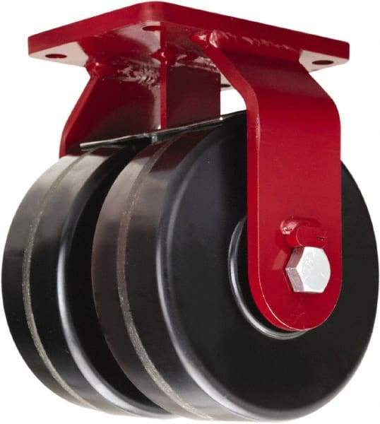 Hamilton - 6" Diam x 3" Wide x 8-1/2" OAH Top Plate Mount Dual Rigid Caster - Phenolic, 4,000 Lb Capacity, Straight Roller Bearing, 5-1/2 x 7-1/2" Plate - Eagle Tool & Supply