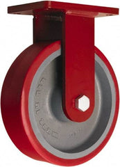 Hamilton - 10" Diam x 3" Wide x 11-1/2" OAH Top Plate Mount Rigid Caster - Polyurethane Mold onto Cast Iron Center, 3,600 Lb Capacity, Sealed Precision Ball Bearing, 5 x 7" Plate - Eagle Tool & Supply