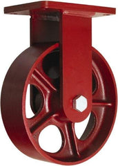 Hamilton - 10" Diam x 3" Wide x 12-1/2" OAH Top Plate Mount Rigid Caster - Cast Iron, 2,600 Lb Capacity, Straight Roller Bearing, 5-1/2 x 7-1/2" Plate - Eagle Tool & Supply