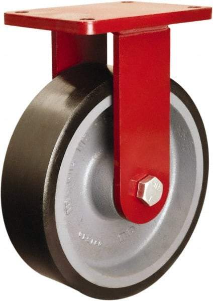 Hamilton - 10" Diam x 3" Wide x 12-1/2" OAH Top Plate Mount Rigid Caster - Polyurethane Mold onto Cast Iron Center, 3,900 Lb Capacity, Tapered Roller Bearing, 5-1/2 x 7-1/2" Plate - Eagle Tool & Supply