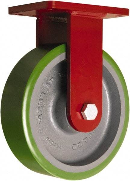 Hamilton - 10" Diam x 3" Wide x 11-1/2" OAH Top Plate Mount Rigid Caster - Polyurethane Mold onto Cast Iron Center, 3,000 Lb Capacity, Sealed Precision Ball Bearing, 5 x 7" Plate - Eagle Tool & Supply