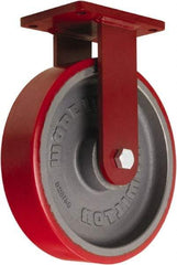 Hamilton - 12" Diam x 3" Wide x 14-1/2" OAH Top Plate Mount Rigid Caster - Polyurethane Mold onto Cast Iron Center, 4,200 Lb Capacity, Sealed Precision Ball Bearing, 5-1/2 x 7-1/2" Plate - Eagle Tool & Supply