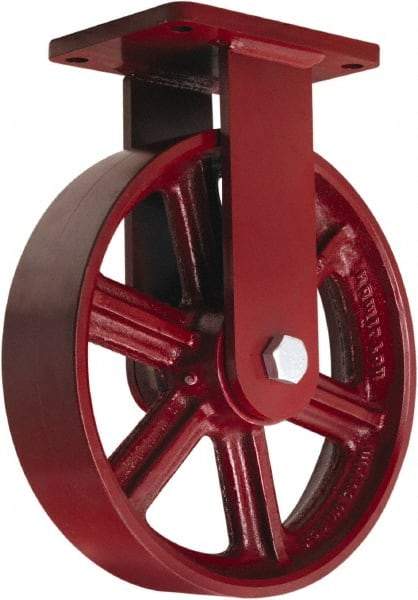 Hamilton - 12" Diam x 3" Wide x 14-1/2" OAH Top Plate Mount Rigid Caster - Cast Iron, 2,500 Lb Capacity, Tapered Roller Bearing, 5-1/2 x 7-1/2" Plate - Eagle Tool & Supply