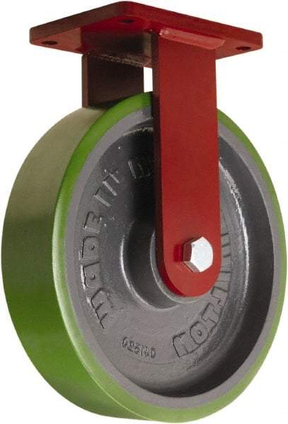 Hamilton - 12" Diam x 3" Wide x 14-1/2" OAH Top Plate Mount Rigid Caster - Polyurethane Mold onto Cast Iron Center, 3,500 Lb Capacity, Tapered Roller Bearing, 5-1/2 x 7-1/2" Plate - Eagle Tool & Supply