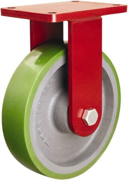 Hamilton - 10" Diam x 2-1/2" Wide x 12-1/2" OAH Top Plate Mount Rigid Caster - Polyurethane Mold onto Cast Iron Center, 2,500 Lb Capacity, Tapered Roller Bearing, 5-1/2 x 7-1/2" Plate - Eagle Tool & Supply