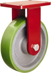 Hamilton - 10" Diam x 2-1/2" Wide x 12-1/2" OAH Top Plate Mount Rigid Caster - Polyurethane Mold onto Cast Iron Center, 2,500 Lb Capacity, Tapered Roller Bearing, 5-1/2 x 7-1/2" Plate - Eagle Tool & Supply