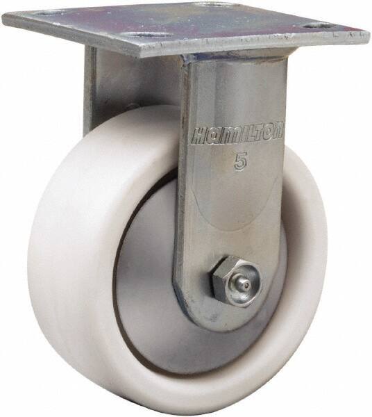 Hamilton - 5" Diam x 2" Wide x 6-1/2" OAH Top Plate Mount Rigid Caster - Polyolefin, 650 Lb Capacity, Delrin Bearing, 4 x 4-1/2" Plate - Eagle Tool & Supply