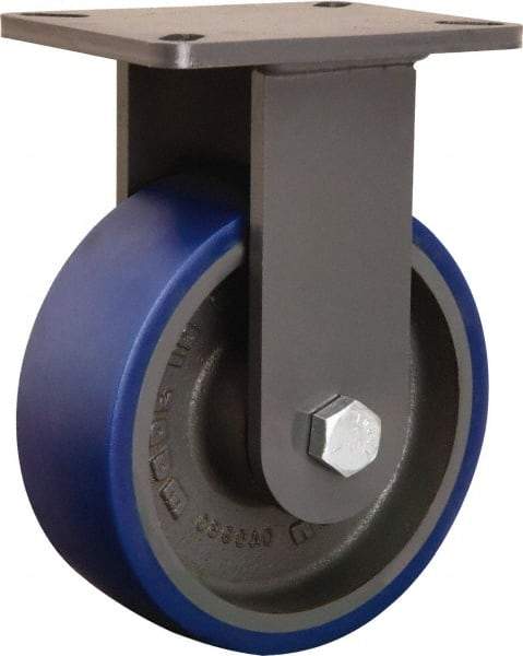 Hamilton - 8" Diam x 3" Wide x 10-1/2" OAH Top Plate Mount Rigid Caster - Polyurethane Mold onto Cast Iron Center, 2,000 Lb Capacity, Precision Tapered Roller Bearing, 5-1/4 x 7-1/4" Plate - Eagle Tool & Supply