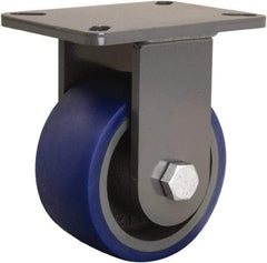 Hamilton - 6" Diam x 3" Wide x 8" OAH Top Plate Mount Rigid Caster - Polyurethane Mold onto Cast Iron Center, 1,800 Lb Capacity, Precision Tapered Roller Bearing, 5-1/4 x 7-1/4" Plate - Eagle Tool & Supply