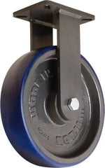 Hamilton - 12" Diam x 3" Wide x 15-1/2" OAH Top Plate Mount Rigid Caster - Polyurethane Mold onto Cast Iron Center, 2,800 Lb Capacity, Precision Tapered Roller Bearing, 5-1/4 x 7-1/4" Plate - Eagle Tool & Supply