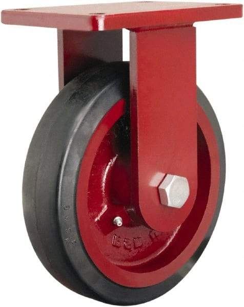 Hamilton - 8" Diam x 2-1/2" Wide x 10-1/2" OAH Top Plate Mount Rigid Caster - Rubber Mold on Cast Iron, 670 Lb Capacity, Precision Tapered Roller Bearing, 5-1/2 x 7-1/2" Plate - Eagle Tool & Supply