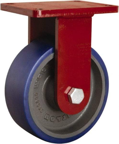 Hamilton - 8" Diam x 3" Wide x 10-1/2" OAH Top Plate Mount Rigid Caster - Polyurethane Mold onto Cast Iron Center, 2,000 Lb Capacity, Sealed Precision Ball Bearing, 5-1/2 x 7-1/2" Plate - Eagle Tool & Supply