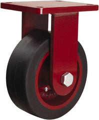 Hamilton - 8" Diam x 3" Wide x 10-1/2" OAH Top Plate Mount Rigid Caster - Rubber Mold on Cast Iron, 840 Lb Capacity, Precision Tapered Roller Bearing, 5-1/2 x 7-1/2" Plate - Eagle Tool & Supply