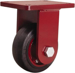 Hamilton - 6" Diam x 2-1/2" Wide x 8-1/2" OAH Top Plate Mount Rigid Caster - Rubber Mold on Cast Iron, 540 Lb Capacity, Precision Tapered Roller Bearing, 5-1/2 x 7-1/2" Plate - Eagle Tool & Supply