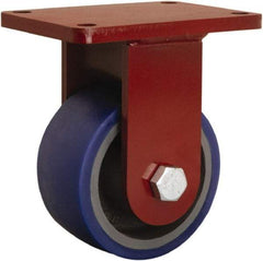 Hamilton - 6" Diam x 3" Wide x 8-1/2" OAH Top Plate Mount Rigid Caster - Polyurethane Mold onto Cast Iron Center, 1,800 Lb Capacity, Sealed Precision Ball Bearing, 5-1/2 x 7-1/2" Plate - Eagle Tool & Supply