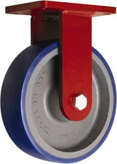 Hamilton - 10" Diam x 3" Wide x 12-1/2" OAH Top Plate Mount Rigid Caster - Polyurethane Mold onto Cast Iron Center, 2,400 Lb Capacity, Sealed Precision Ball Bearing, 5-1/2 x 7-1/2" Plate - Eagle Tool & Supply