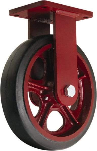 Hamilton - 10" Diam x 3" Wide x 12-1/2" OAH Top Plate Mount Rigid Caster - Rubber Mold on Cast Iron, 1,000 Lb Capacity, Precision Tapered Roller Bearing, 5-1/2 x 7-1/2" Plate - Eagle Tool & Supply