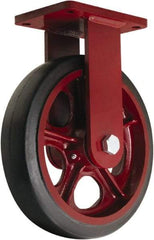 Hamilton - 10" Diam x 3" Wide x 12-1/2" OAH Top Plate Mount Rigid Caster - Rubber Mold on Cast Iron, 1,000 Lb Capacity, Precision Tapered Roller Bearing, 5-1/2 x 7-1/2" Plate - Eagle Tool & Supply