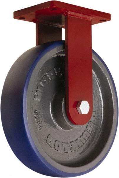 Hamilton - 12" Diam x 3" Wide x 14-1/2" OAH Top Plate Mount Rigid Caster - Polyurethane Mold onto Cast Iron Center, 2,800 Lb Capacity, Precision Tapered Roller Bearing, 5-1/2 x 7-1/2" Plate - Eagle Tool & Supply