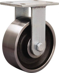 Hamilton - 9" Diam x 1-1/4" Wide x 11" OAH Top Plate Mount Rigid Caster - Iron, 1,500 Lb Capacity, Tapered Roller Bearing, 5-1/4 x 7-1/4" Plate - Eagle Tool & Supply