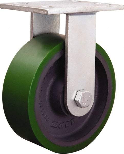 Hamilton - 7-7/8" Diam x 1-3/4" Wide x 8-15/16" OAH Top Plate Mount Rigid Caster - Cast Iron, 3,000 Lb Capacity, Straight Roller Bearing, 5-1/4 x 7-1/4" Plate - Eagle Tool & Supply