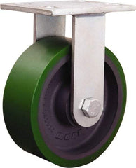 Hamilton - 7-7/8" Diam x 1-3/4" Wide x 8-15/16" OAH Top Plate Mount Rigid Caster - Cast Iron, 3,000 Lb Capacity, Straight Roller Bearing, 5-1/4 x 7-1/4" Plate - Eagle Tool & Supply
