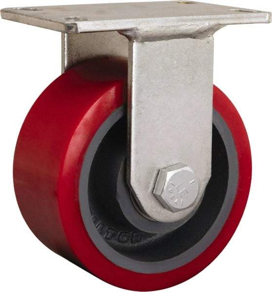 Hamilton - 8" Diam x 2-1/4" Wide x 10-1/4" OAH Top Plate Mount Rigid Caster - Iron, 3,000 Lb Capacity, Tapered Roller Bearing, 5-1/4 x 7-1/4" Plate - Eagle Tool & Supply