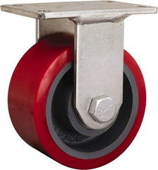 Hamilton - 8" Diam x 2-1/4" Wide x 10-1/4" OAH Top Plate Mount Rigid Caster - Iron, 3,000 Lb Capacity, Tapered Roller Bearing, 5-1/4 x 7-1/4" Plate - Eagle Tool & Supply
