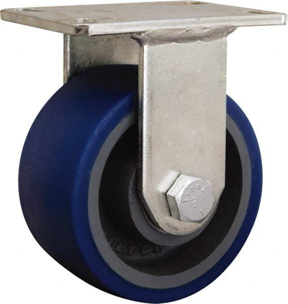 Hamilton - 7-7/8" Diam x 2-1/4" Wide x 10-3/16" OAH Top Plate Mount Rigid Caster - Cast Iron, 3,500 Lb Capacity, Straight Roller Bearing, 5-1/4 x 7-1/4" Plate - Eagle Tool & Supply