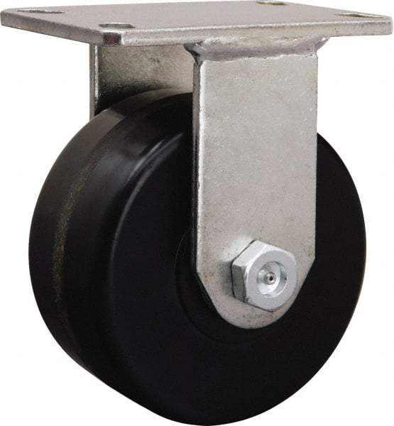 Hamilton - 6-1/8" Diam x 1-11/16" Wide x 8-1/16" OAH Top Plate Mount Rigid Caster - Iron, 2,000 Lb Capacity, Tapered Roller Bearing, 5-1/4 x 7-1/4" Plate - Eagle Tool & Supply