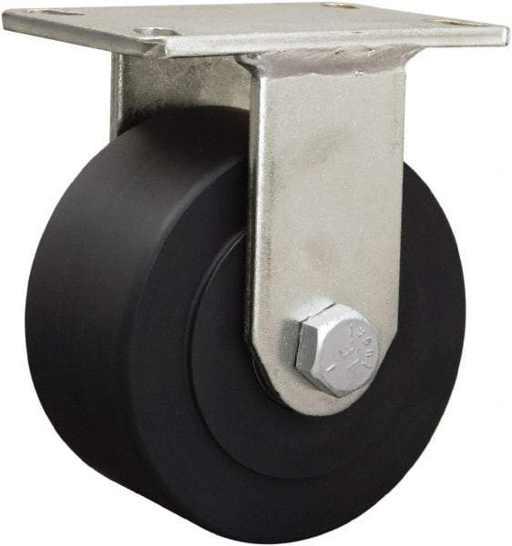 Hamilton - 6-1/8" Diam x 1-11/16" Wide x 8-1/16" OAH Top Plate Mount Rigid Caster - Iron, 2,000 Lb Capacity, Straight Roller Bearing, 5-1/4 x 7-1/4" Plate - Eagle Tool & Supply
