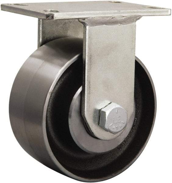 Hamilton - 6-1/8" Diam x 1-5/8" Wide x 8-1/16" OAH Top Plate Mount Rigid Caster - Cast Iron, 2,500 Lb Capacity, Straight Roller Bearing, 5-1/4 x 7-1/4" Plate - Eagle Tool & Supply