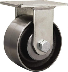 Hamilton - 6-1/8" Diam x 1-5/8" Wide x 8-1/16" OAH Top Plate Mount Rigid Caster - Cast Iron, 2,500 Lb Capacity, Straight Roller Bearing, 5-1/4 x 7-1/4" Plate - Eagle Tool & Supply