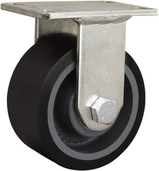 Hamilton - 4-1/2" Diam x 1-5/8" Wide x 7-1/4" OAH Top Plate Mount Rigid Caster - Cast Iron, 3,000 Lb Capacity, Tapered Roller Bearing, 5-1/4 x 7-1/4" Plate - Eagle Tool & Supply