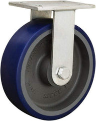 Hamilton - 8" Diam x 2-1/2" Wide x 10-1/2" OAH Top Plate Mount Rigid Caster - Cast Iron, 2,500 Lb Capacity, Straight Roller Bearing, 5-1/4 x 7-1/4" Plate - Eagle Tool & Supply