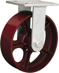 Hamilton - 8" Diam x 3" Wide x 10-1/2" OAH Top Plate Mount Rigid Caster - Polyurethane Mold onto Cast Iron Center, 3,000 Lb Capacity, Tapered Roller Bearing, 5-1/4 x 7-1/4" Plate - Eagle Tool & Supply