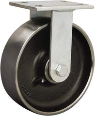 Hamilton - 8" Diam x 3" Wide x 10-1/2" OAH Top Plate Mount Rigid Caster - Polyurethane Mold onto Cast Iron Center, 3,500 Lb Capacity, Straight Roller Bearing, 5-1/4 x 7-1/4" Plate - Eagle Tool & Supply