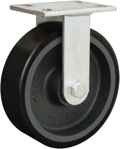 Hamilton - 8" Diam x 3" Wide x 10-1/2" OAH Top Plate Mount Rigid Caster - Polyurethane Mold onto Cast Iron Center, 4,000 Lb Capacity, Sealed Precision Ball Bearing, 5-1/4 x 7-1/4" Plate - Eagle Tool & Supply
