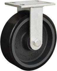 Hamilton - 8" Diam x 3" Wide x 10-1/2" OAH Top Plate Mount Rigid Caster - Polyurethane Mold onto Cast Iron Center, 4,000 Lb Capacity, Sealed Precision Ball Bearing, 5-1/4 x 7-1/4" Plate - Eagle Tool & Supply