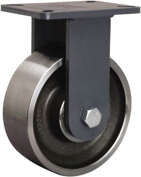 Hamilton - 8" Diam x 3" Wide x 10-1/2" OAH Top Plate Mount Rigid Caster - Forged Steel, 3,500 Lb Capacity, Precision Ball Bearing, 5-1/4 x 7-1/4" Plate - Eagle Tool & Supply