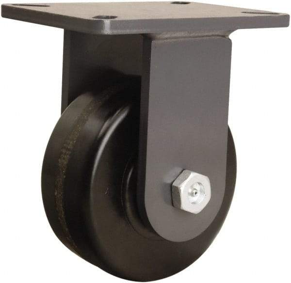 Hamilton - 6" Diam x 2-1/2" Wide x 8" OAH Top Plate Mount Rigid Caster - Phenolic, 1,800 Lb Capacity, Straight Roller Bearing, 5-1/4 x 7-1/4" Plate - Eagle Tool & Supply