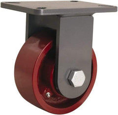 Hamilton - 6" Diam x 2-1/2" Wide x 8" OAH Top Plate Mount Rigid Caster - Cast Iron, 2,200 Lb Capacity, Straight Roller Bearing, 5-1/4 x 7-1/4" Plate - Eagle Tool & Supply