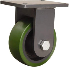 Hamilton - 6" Diam x 2-1/2" Wide x 8" OAH Top Plate Mount Rigid Caster - Polyurethane Mold onto Cast Iron Center, 1,600 Lb Capacity, Tapered Roller Bearing, 5-1/4 x 7-1/4" Plate - Eagle Tool & Supply