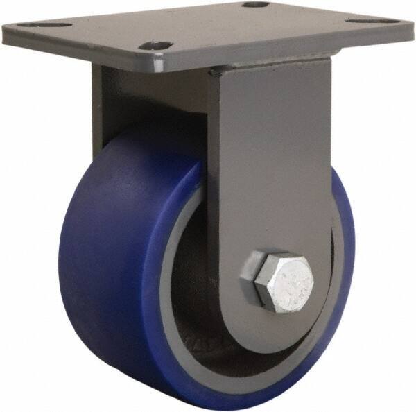 Hamilton - 6" Diam x 3" Wide x 8" OAH Top Plate Mount Rigid Caster - Polyurethane Mold onto Cast Iron Center, 1,800 Lb Capacity, Tapered Roller Bearing, 5-1/4 x 7-1/4" Plate - Eagle Tool & Supply