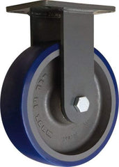 Hamilton - 10" Diam x 3" Wide x 12-1/2" OAH Top Plate Mount Rigid Caster - Polyurethane Mold onto Cast Iron Center, 2,400 Lb Capacity, Tapered Roller Bearing, 5-1/4 x 7-1/4" Plate - Eagle Tool & Supply