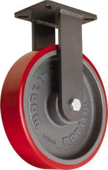 Hamilton - 12" Diam x 3" Wide x 15-1/2" OAH Top Plate Mount Rigid Caster - Polyurethane Mold onto Cast Iron Center, 4,000 Lb Capacity, Tapered Roller Bearing, 5-1/4 x 7-1/4" Plate - Eagle Tool & Supply