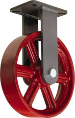 Hamilton - 12" Diam x 3" Wide x 15-1/2" OAH Top Plate Mount Rigid Caster - Cast Iron, 2,500 Lb Capacity, Straight Roller Bearing, 5-1/4 x 7-1/4" Plate - Eagle Tool & Supply