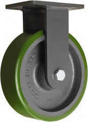 Hamilton - 10" Diam x 3" Wide x 12-1/2" OAH Top Plate Mount Rigid Caster - Polyurethane Mold onto Cast Iron Center, 3,000 Lb Capacity, Tapered Roller Bearing, 5-1/4 x 7-1/4" Plate - Eagle Tool & Supply